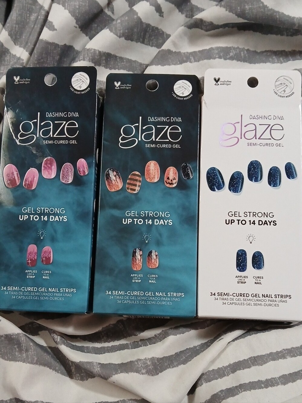 Glaze Semi-Cured Gel Nail Strips - Blue, Pink, Rose (3-Pack)
